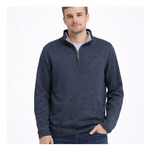 Izod Rugby Quarter Zip Sweater Heathered Blue Medium